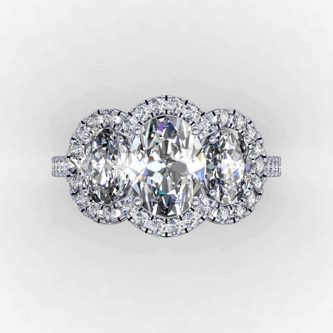 3 Stone Oval Cut  Moissanite Engagement Ring  customdiamjewel   