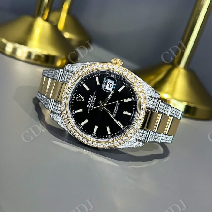 Black Dial Two Tone Stainless Steel Diamond Rolex Watch  customdiamjewel   