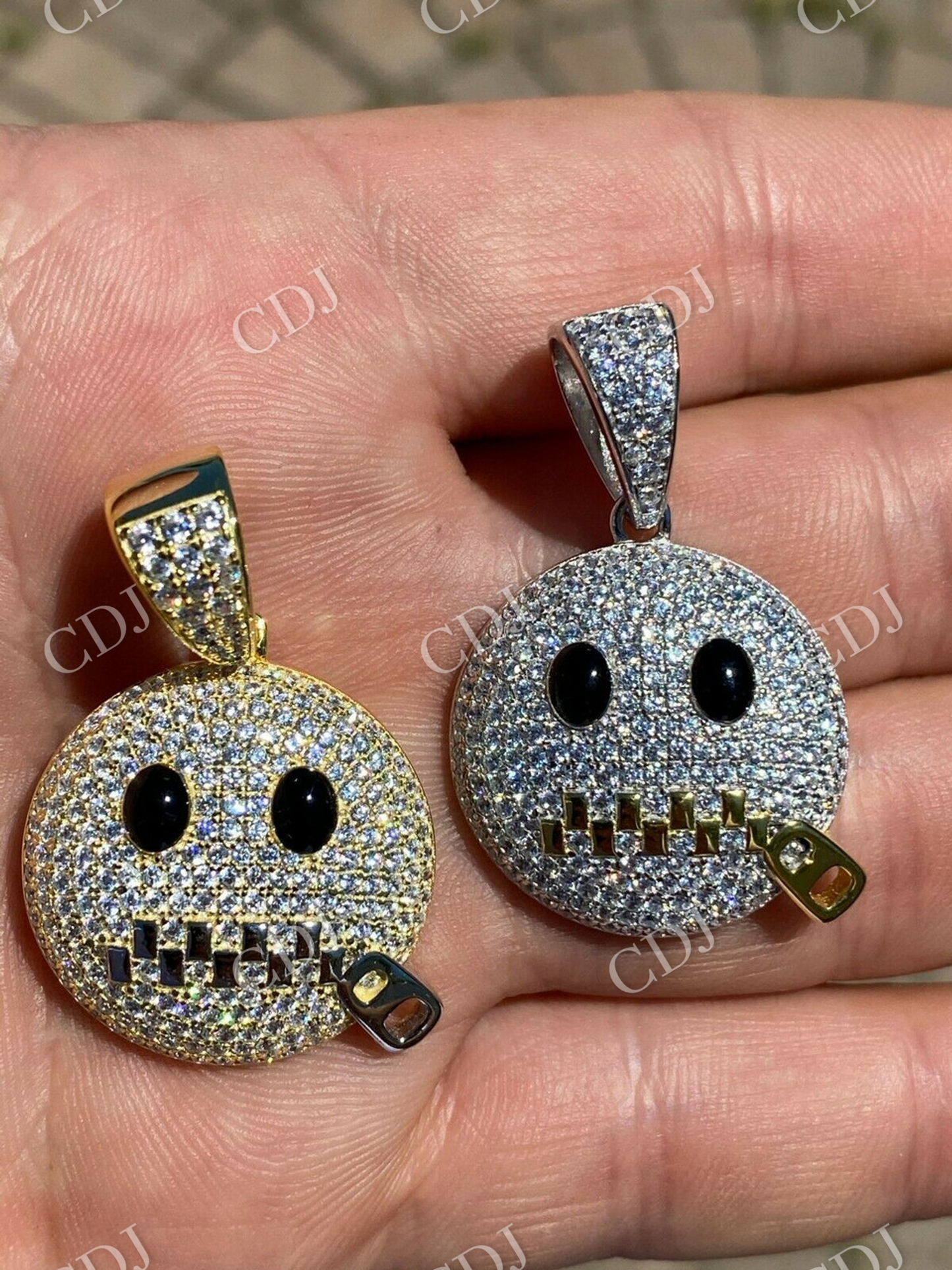 Hip Hop Zipper Mouth Emoji Diamond Pendant  customdiamjewel   