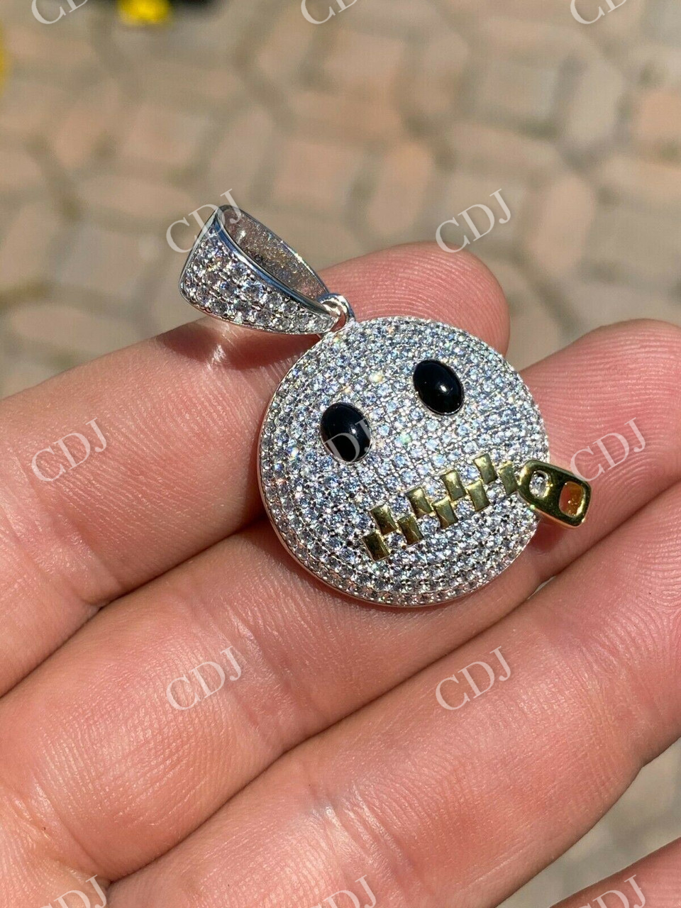 Hip Hop Zipper Mouth Emoji Diamond Pendant  customdiamjewel   