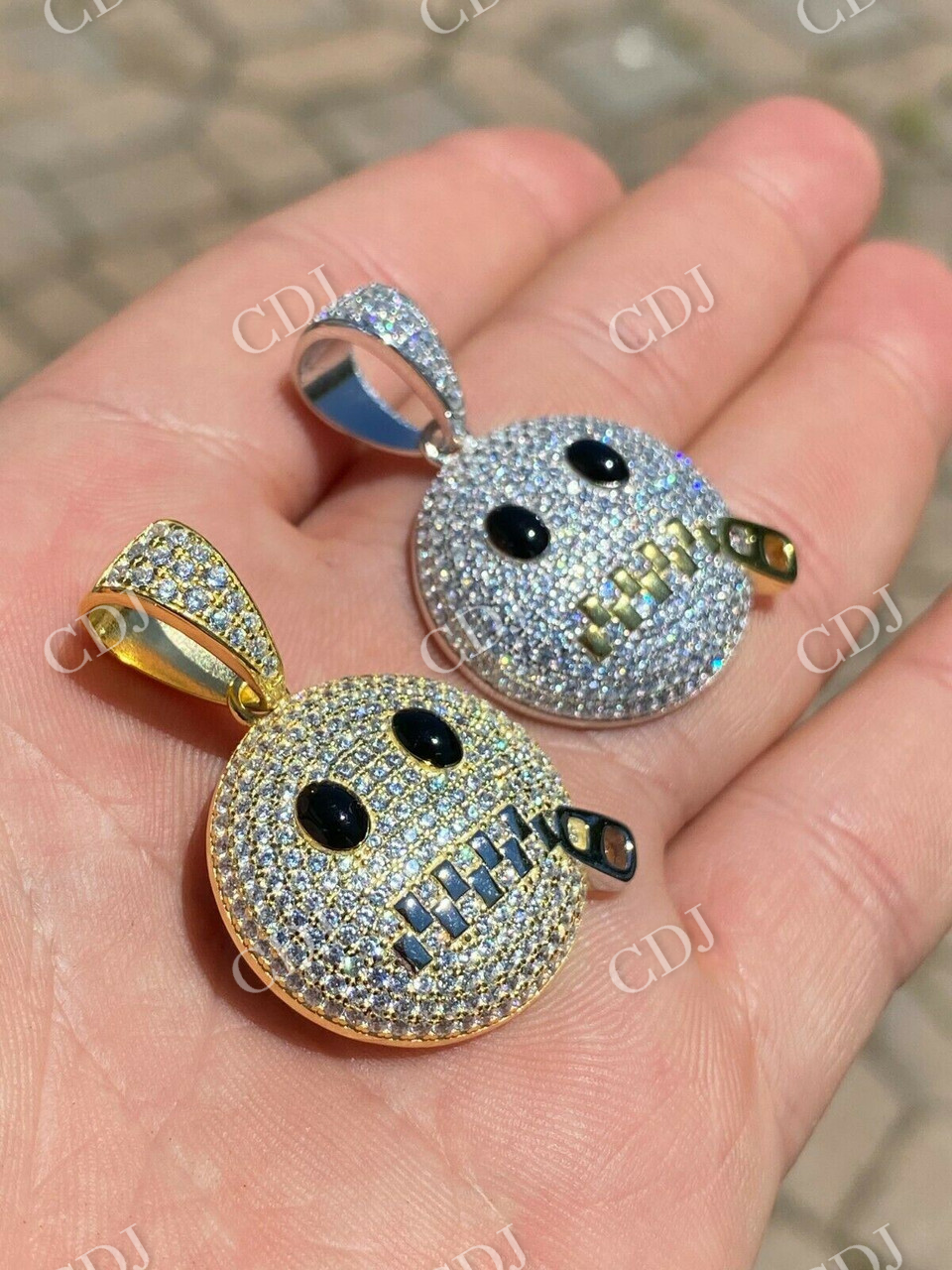 Hip Hop Zipper Mouth Emoji Diamond Pendant  customdiamjewel   