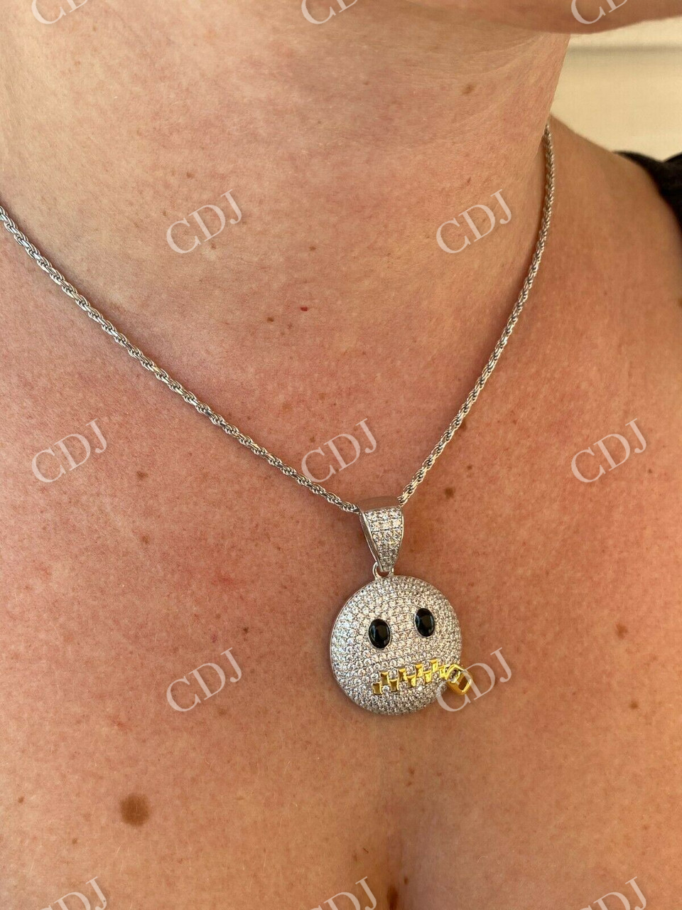 Hip Hop Zipper Mouth Emoji Diamond Pendant  customdiamjewel   