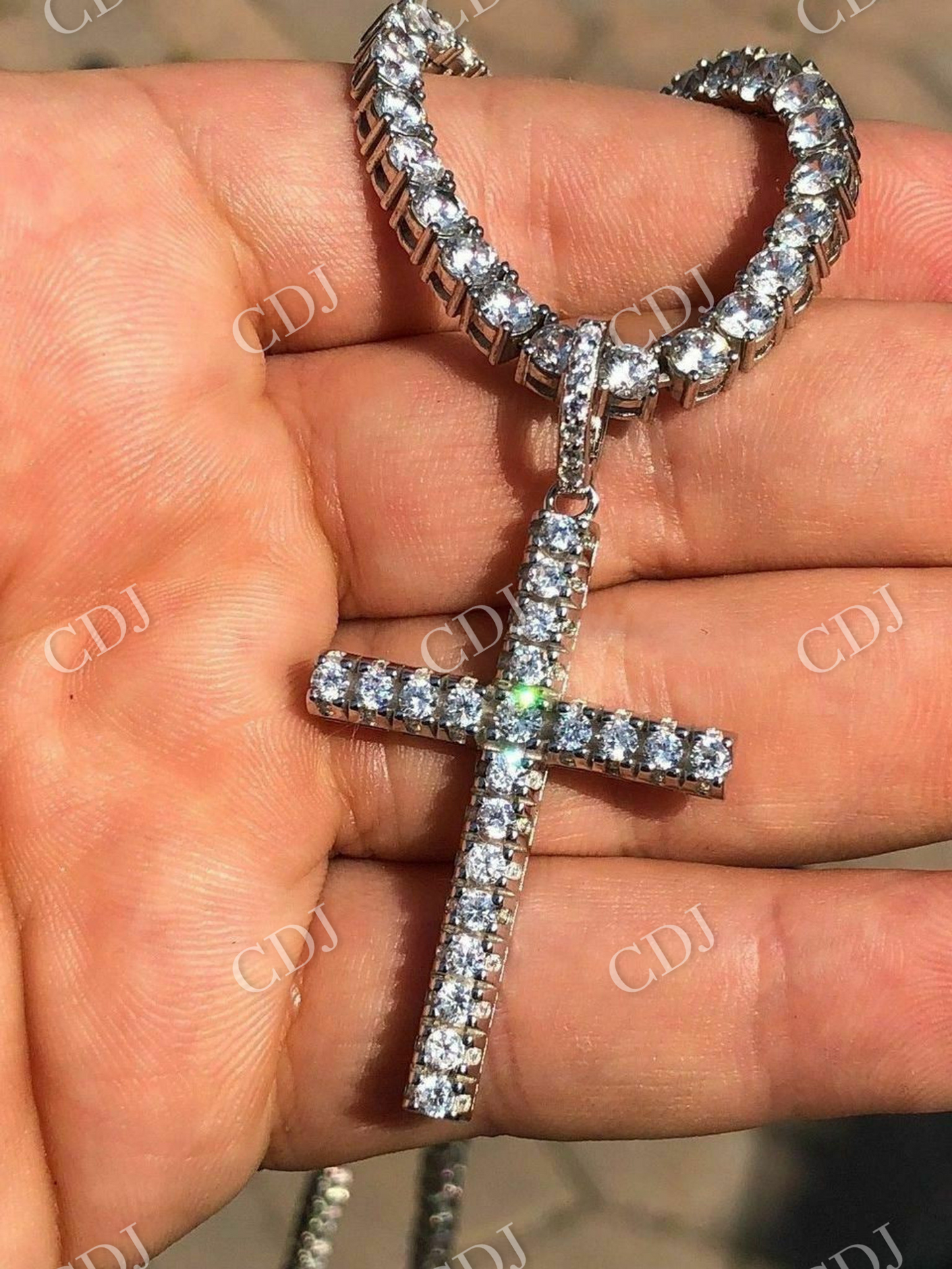 Tennis Cross SUPER ICED Man Made Diamond Pendant  customdiamjewel   