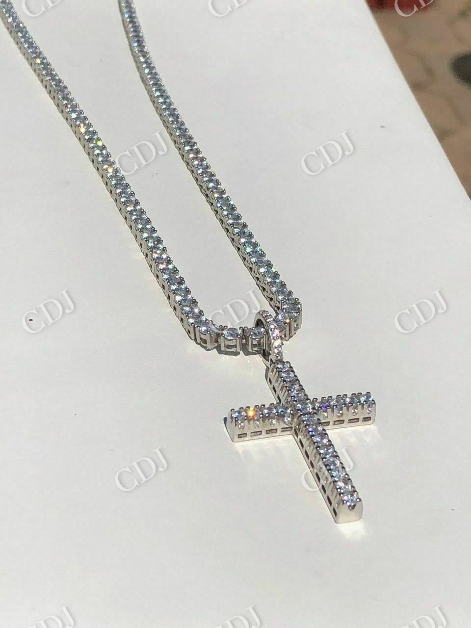 Tennis Cross SUPER ICED Man Made Diamond Pendant  customdiamjewel   