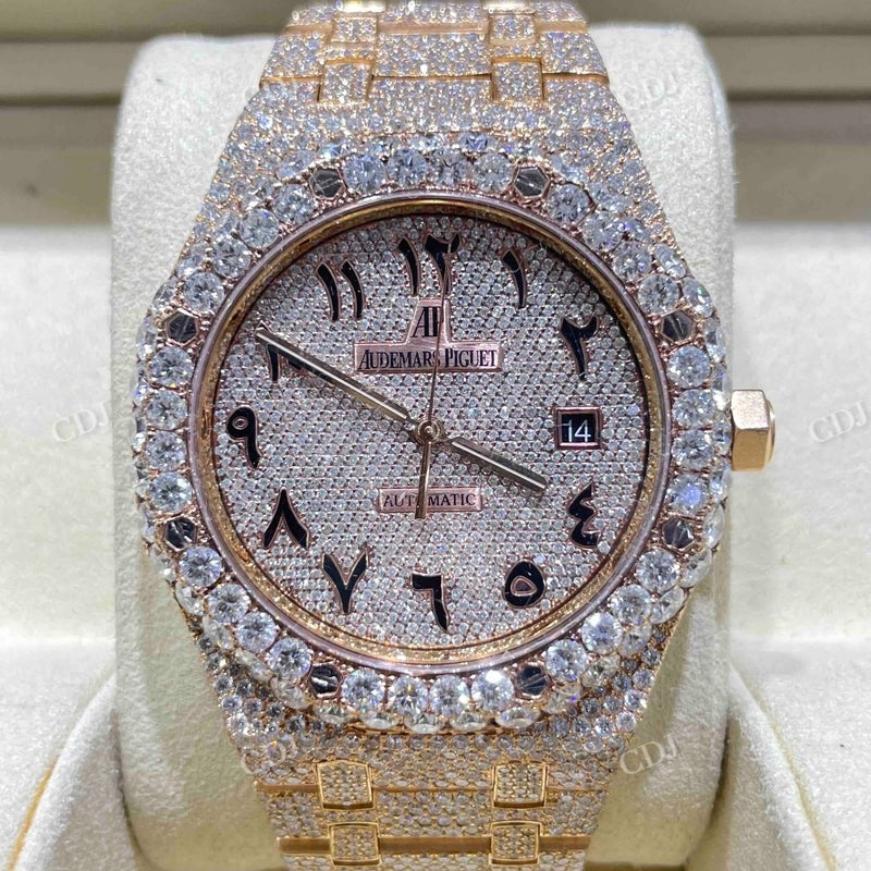 42mm AP Rose White Arabic Digit Lab Grown Diamond Watch  customdiamjewel   