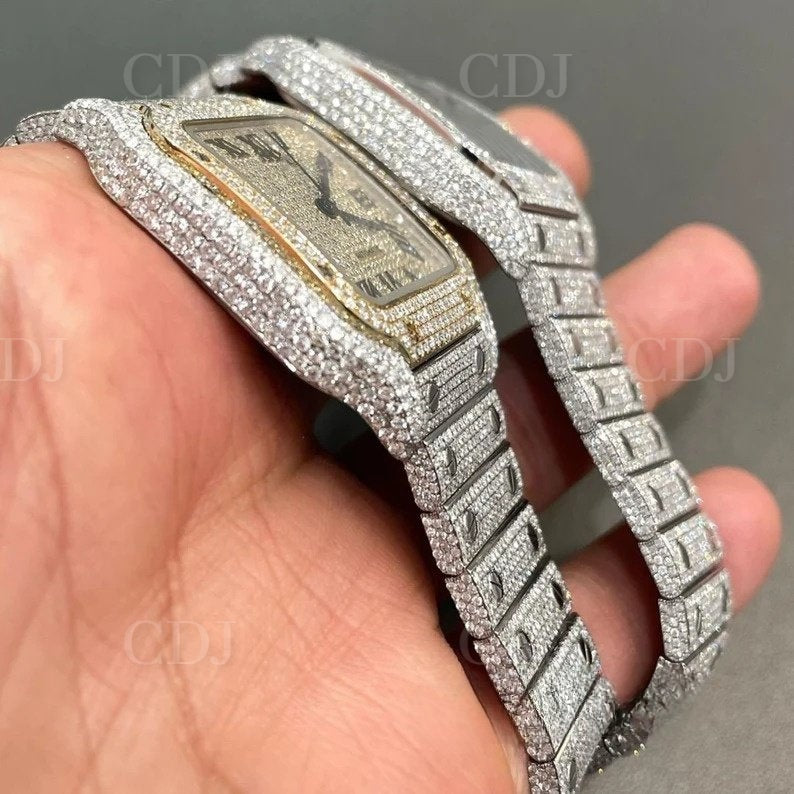 Cartier Special Bust Down Roman Dial Iced Out Moissanite Men's Wrist Watch(23 To 27 CTW)  customdiamjewel   