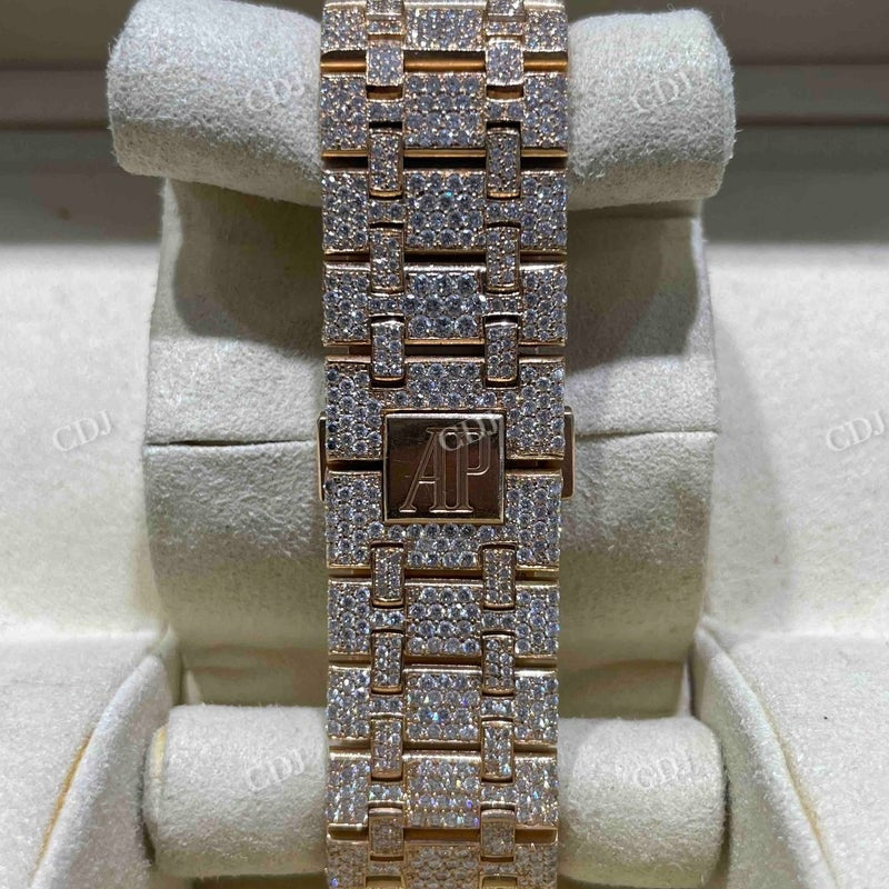 42mm AP Rose White Arabic Digit Lab Grown Diamond Watch  customdiamjewel   