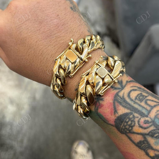 Yellow Gold Plated Hip Hop Cuban Link Chain Bracelet hip hop jewelry CustomDiamJewel   