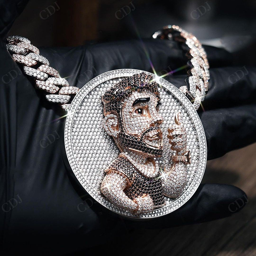 Customized 3D Cartoon Face Pendant 925 Silver Pendant Passes Tester hip hop jewelry CustomDiamJewel   