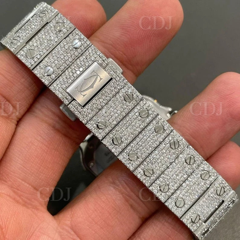 Cartier Special Bust Down Roman Dial Iced Out Moissanite Men's Wrist Watch(23 To 27 CTW)  customdiamjewel   