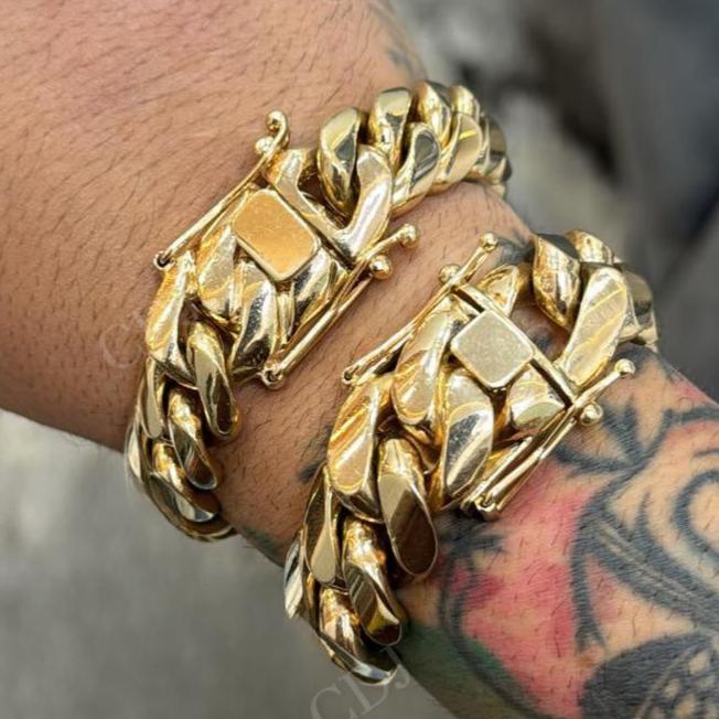 Yellow Gold Plated Hip Hop Cuban Link Chain Bracelet hip hop jewelry CustomDiamJewel   