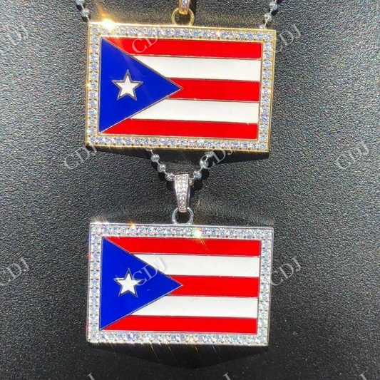 Silver Puerto Rico Flag Hip Hop Pendant  customdiamjewel   