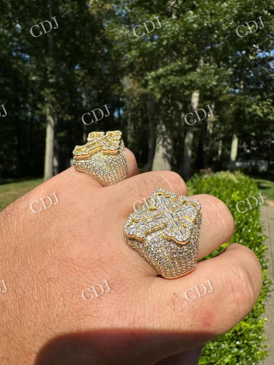 Fully Iced Out Criss Cross Baguette Diamond Ring  customdiamjewel   