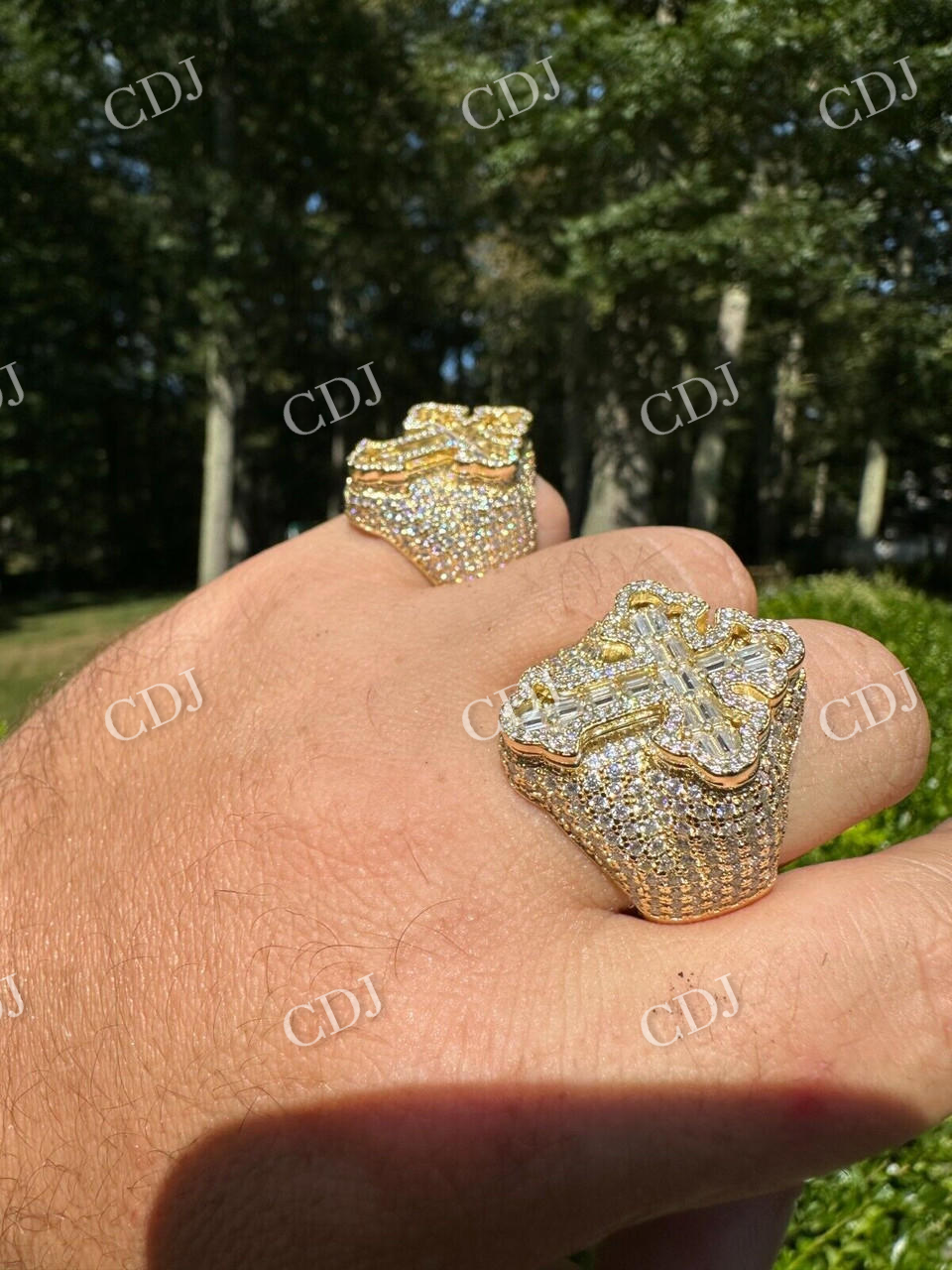 Fully Iced Out Criss Cross Baguette Diamond Ring  customdiamjewel   