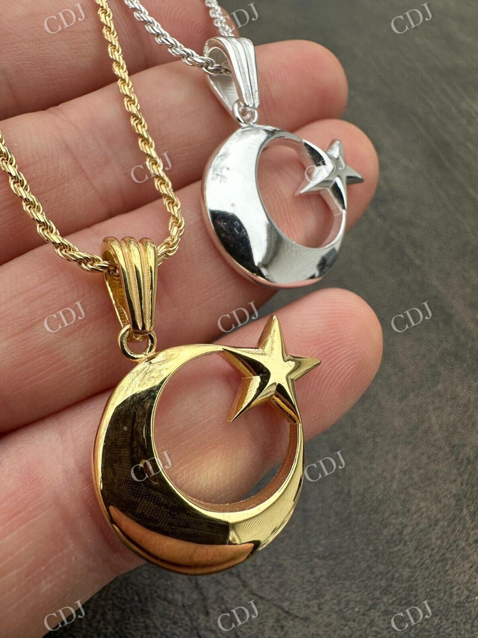 14k Gold Crescent Moon & Star Islam Pendant  customdiamjewel   