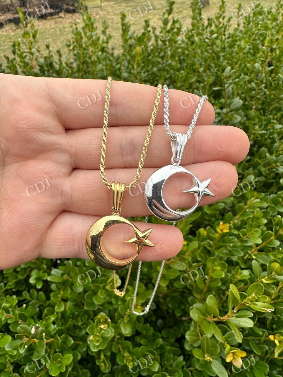 14k Gold Crescent Moon & Star Islam Pendant  customdiamjewel   