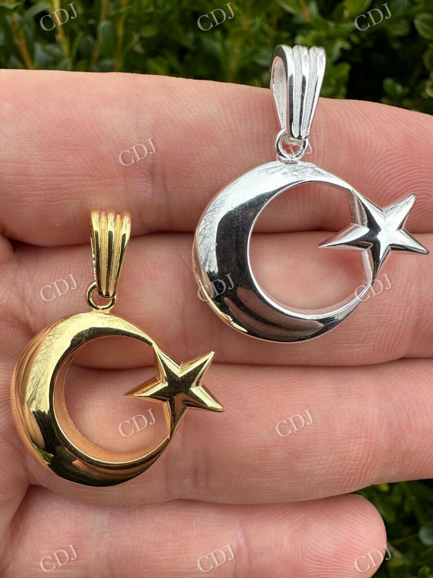 14k Gold Crescent Moon & Star Islam Pendant  customdiamjewel   