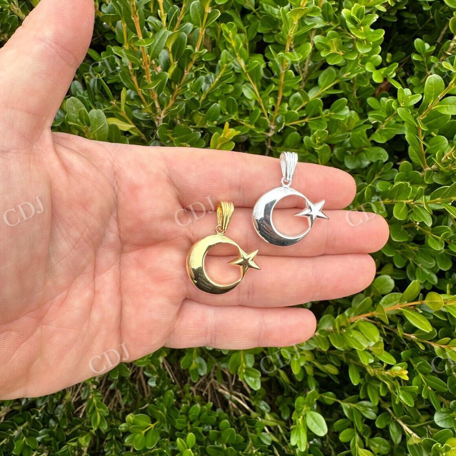 14k Gold Crescent Moon & Star Islam Pendant  customdiamjewel   