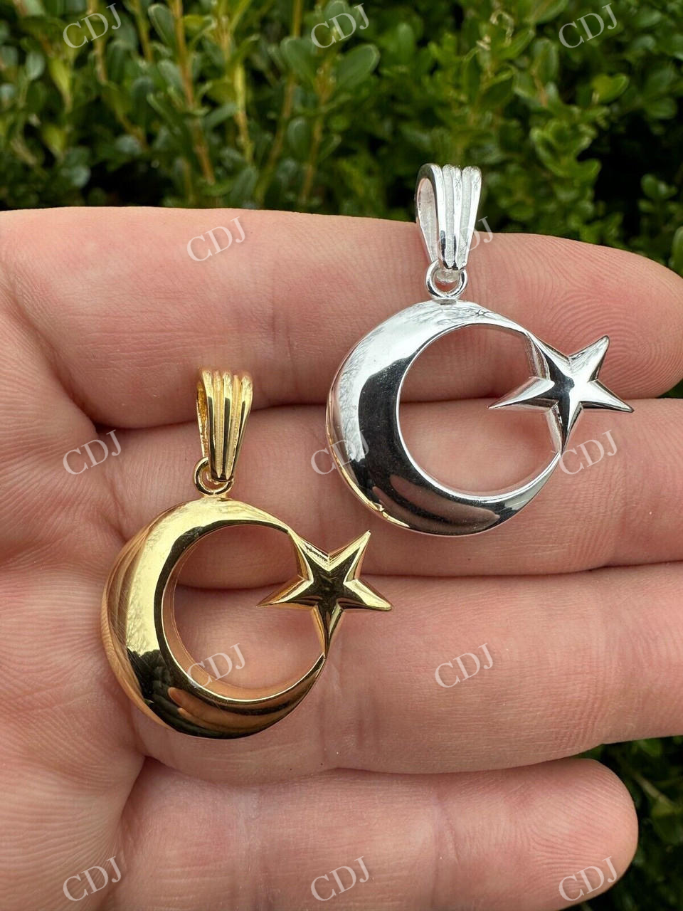 14k Gold Crescent Moon & Star Islam Pendant  customdiamjewel   