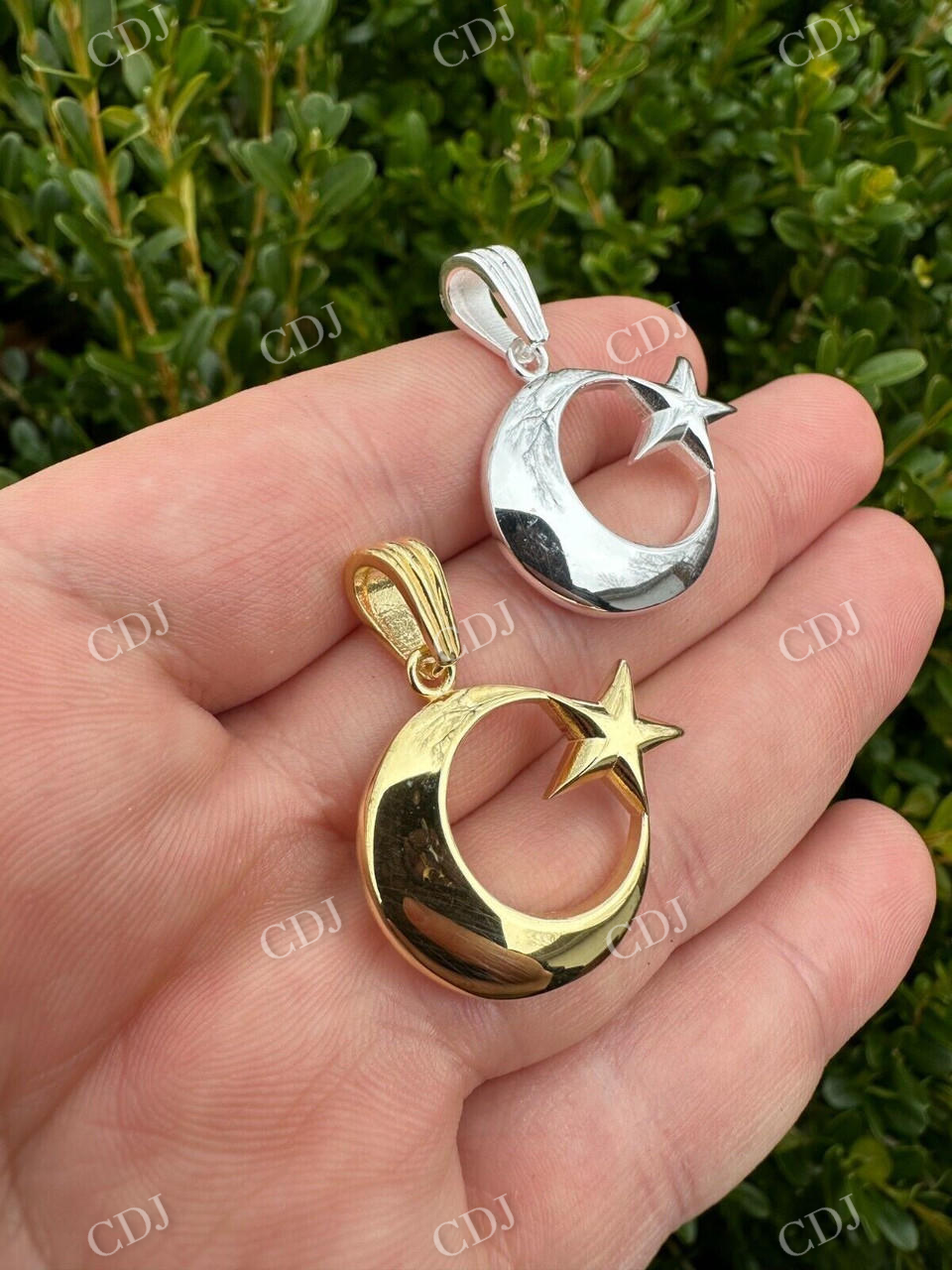 14k Gold Crescent Moon & Star Islam Pendant  customdiamjewel   