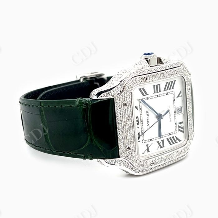 Cartier Santos Stainless Steel Dial Diamond Watch  customdiamjewel   