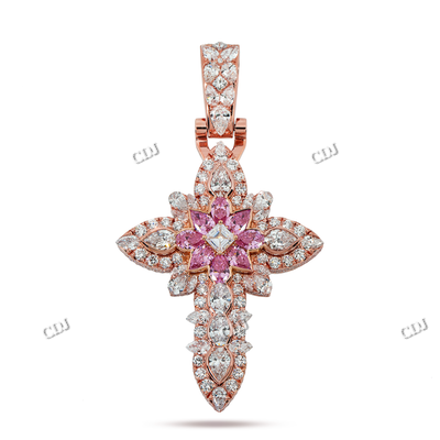 VVS Moissanite Diamond Rose Gold Plated Cross Pendant hip hop jewelry CustomDiamJewel