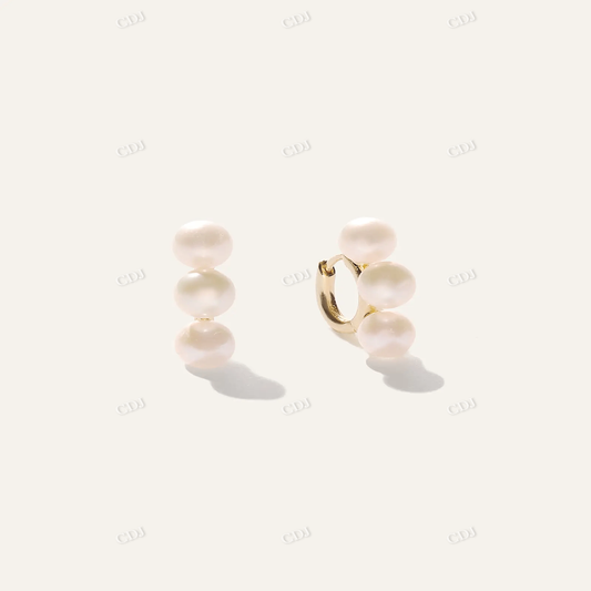 Unique Bold Pearl Trio Gold Hoops customdiamjewel