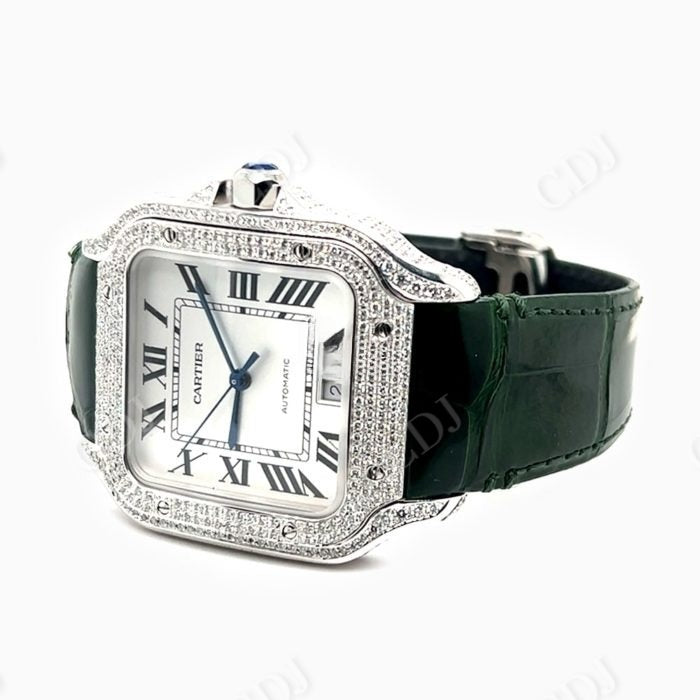 Cartier Santos Stainless Steel Dial Diamond Watch  customdiamjewel   