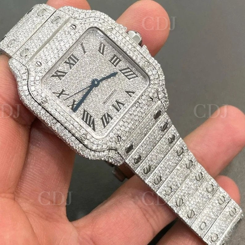 Cartier Fully Iced Out Diamonds Roman Numeric Dial Hip Hop Watches (24 To 27 CTW)  customdiamjewel   