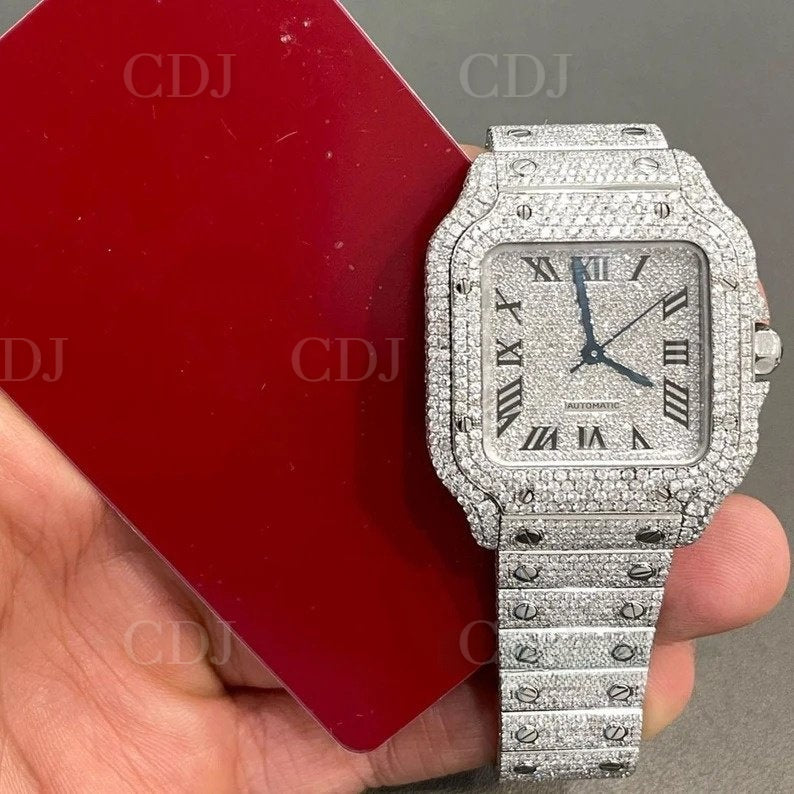 Cartier Fully Iced Out Diamonds Roman Numeric Dial Hip Hop Watches (24 To 27 CTW)  customdiamjewel   