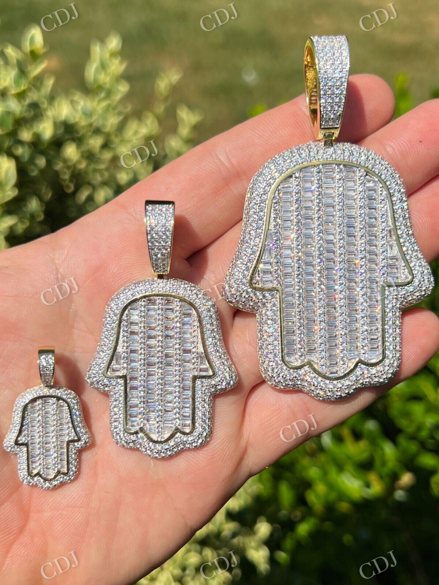 Hand Hamsa Iced Baguette Pendent  customdiamjewel   