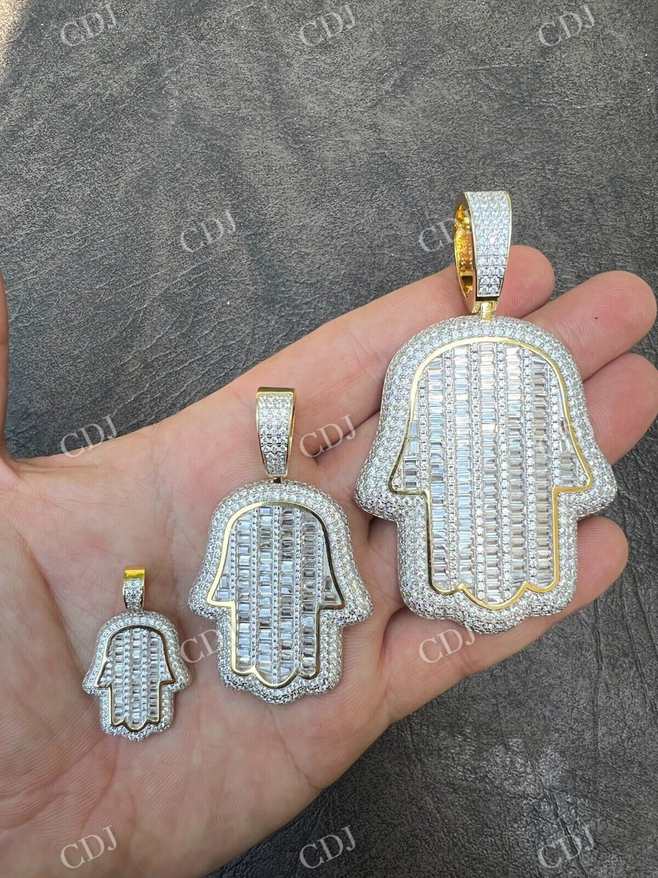 Hand Hamsa Iced Baguette Pendent  customdiamjewel   