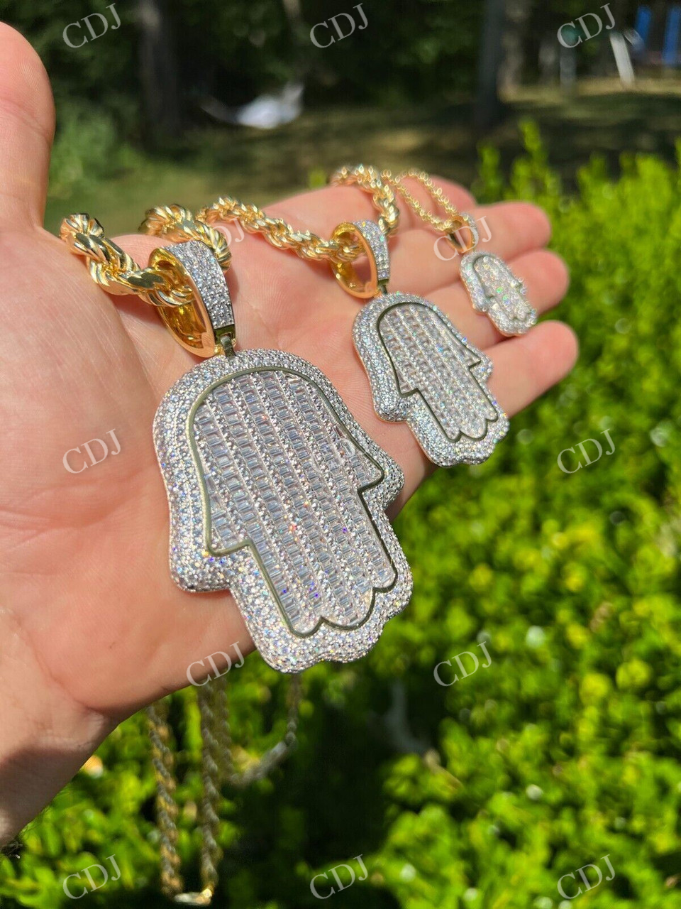 Hand Hamsa Iced Baguette Pendent  customdiamjewel   