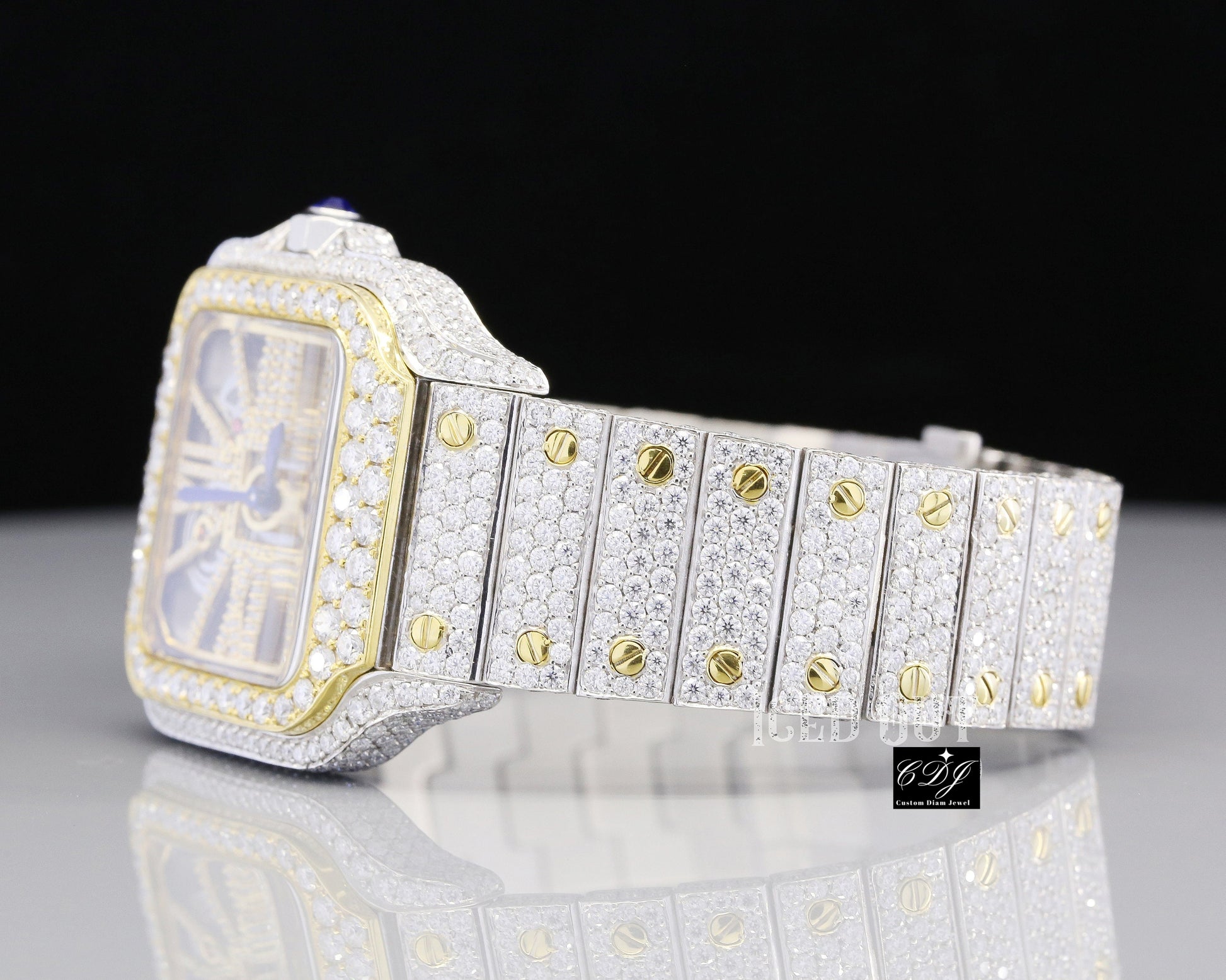 Iced Out Natural Diamonds Watch Design Stainless Steel Hip Hop Luxury Case Watches Two Tone Yellow And White Gold Plated Watches  customdiamjewel   