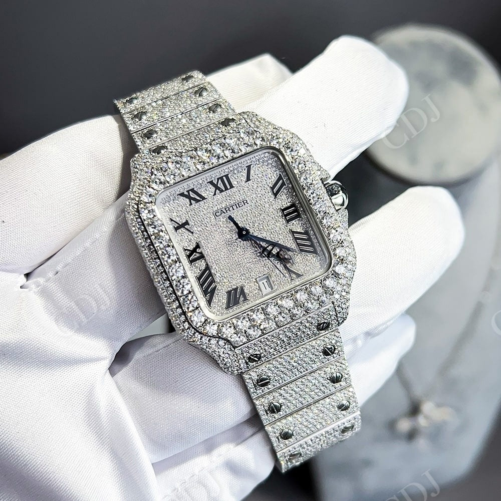 Cartier Santos Fully Buss Down Moissanite Watch customdiamjewel