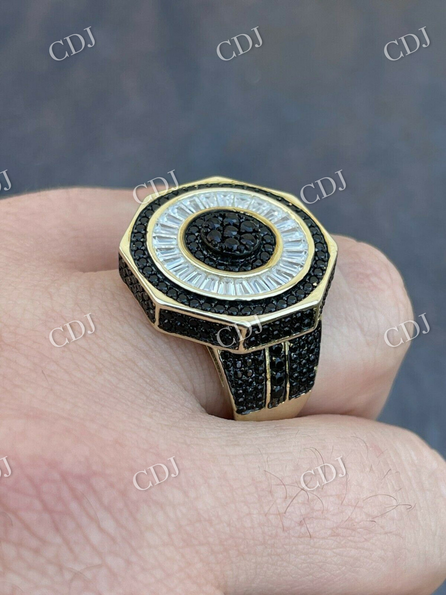 Baguette Cut Black Diamond Men's Ring  customdiamjewel   