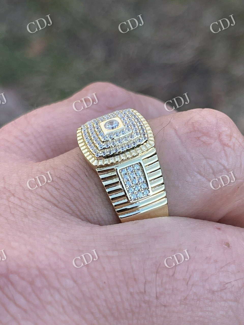 14K Yellow Gold Iced Out Hip Hop Diamond Ring  customdiamjewel   