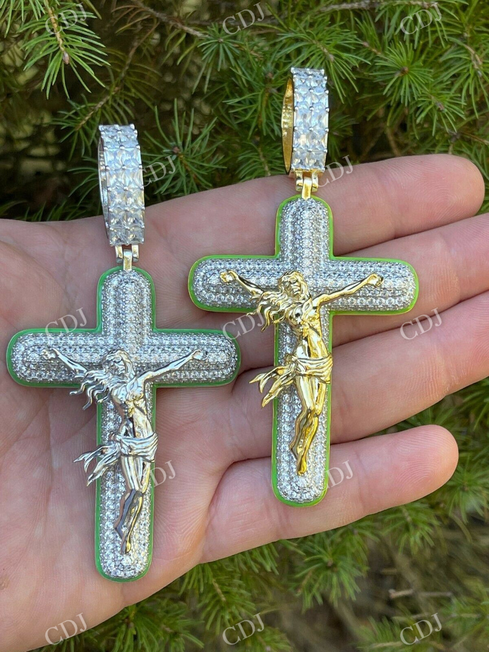 Glow In Dark Cross Jesus Iced Pendant  customdiamjewel   