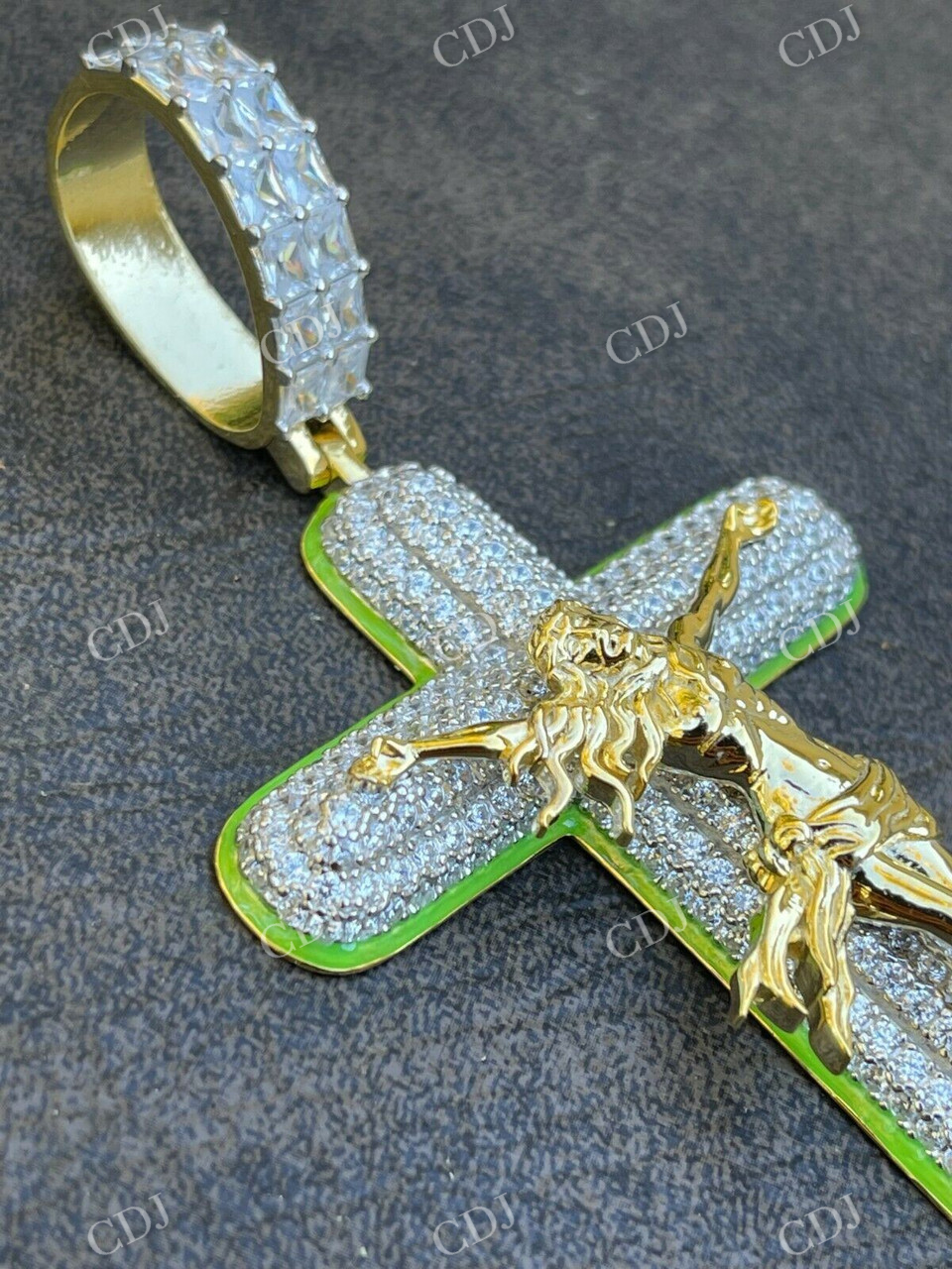 Glow In Dark Cross Jesus Iced Pendant  customdiamjewel   