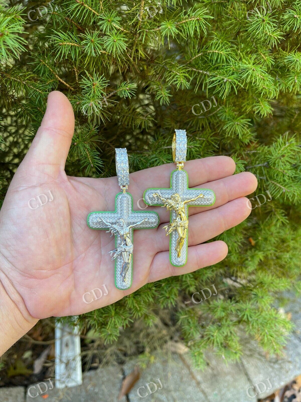 Glow In Dark Cross Jesus Iced Pendant  customdiamjewel   