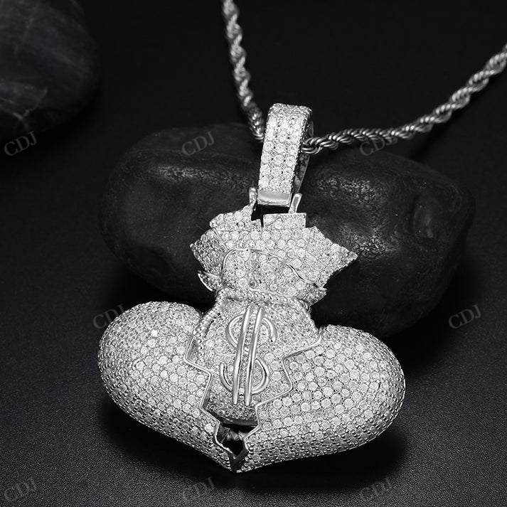 Unique Broken Heart With Money Bag Hip Hop Pendant hip hop jewelry CustomDiamJewel