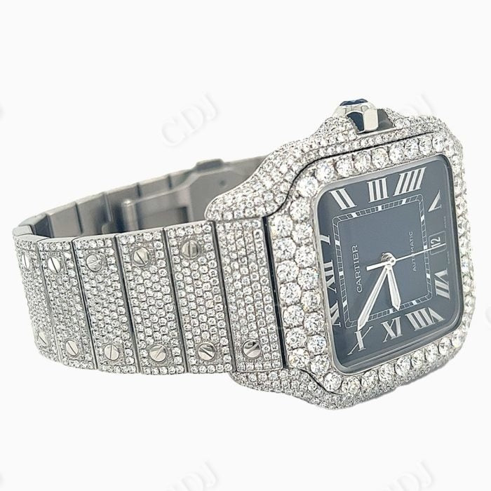 Blue Dial Custom Cartier Diamond Watch  customdiamjewel   