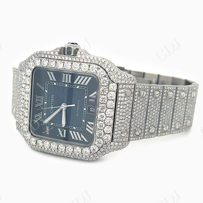 Blue Dial Custom Cartier Diamond Watch  customdiamjewel   