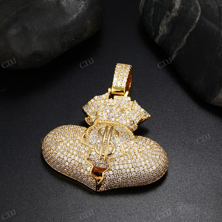 Unique Broken Heart With Money Bag Hip Hop Pendant hip hop jewelry CustomDiamJewel