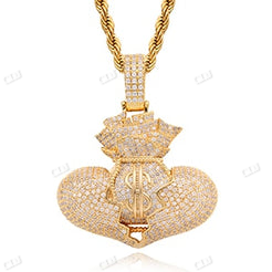 Unique Broken Heart With Money Bag Hip Hop Pendant hip hop jewelry CustomDiamJewel