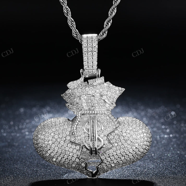 Unique Broken Heart With Money Bag Hip Hop Pendant hip hop jewelry CustomDiamJewel