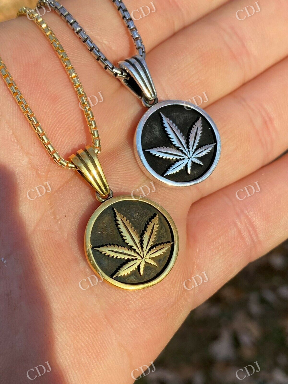 Silver Marijuana Weed Leaf Pendant  customdiamjewel   