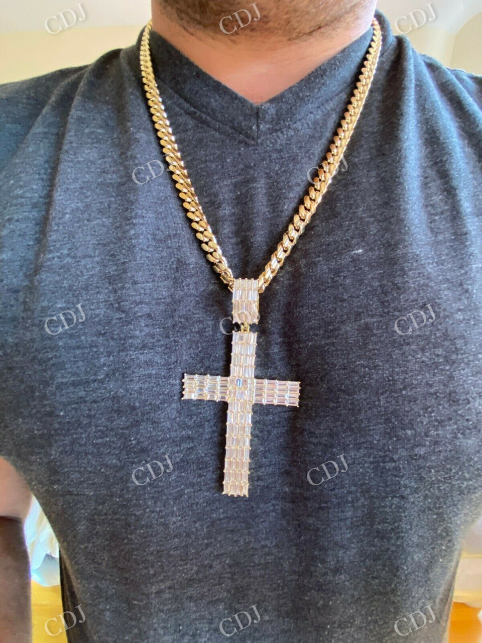 Baguette Iced Out Cross Pendent For Men  customdiamjewel   