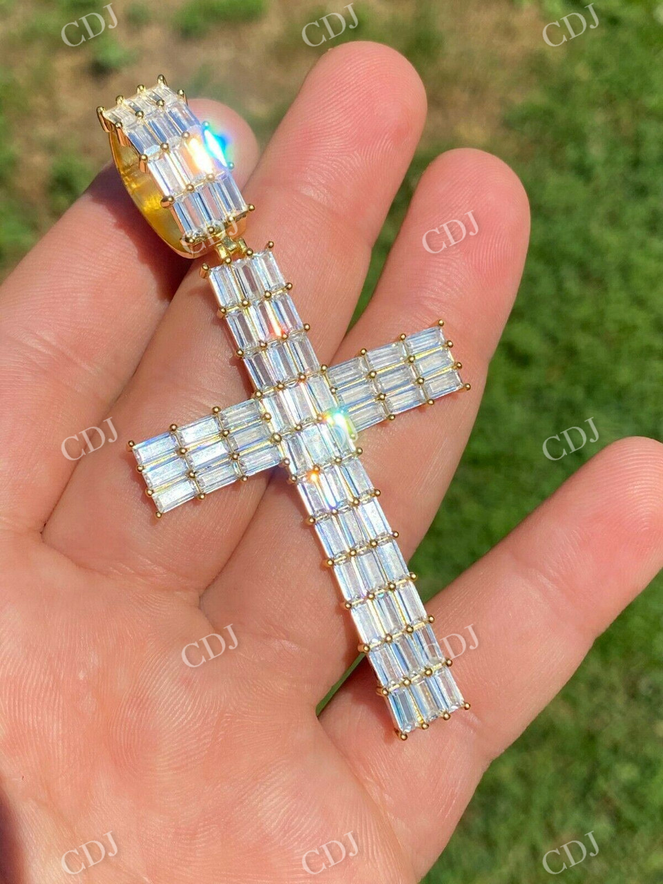 Baguette Iced Out Cross Pendent For Men  customdiamjewel   