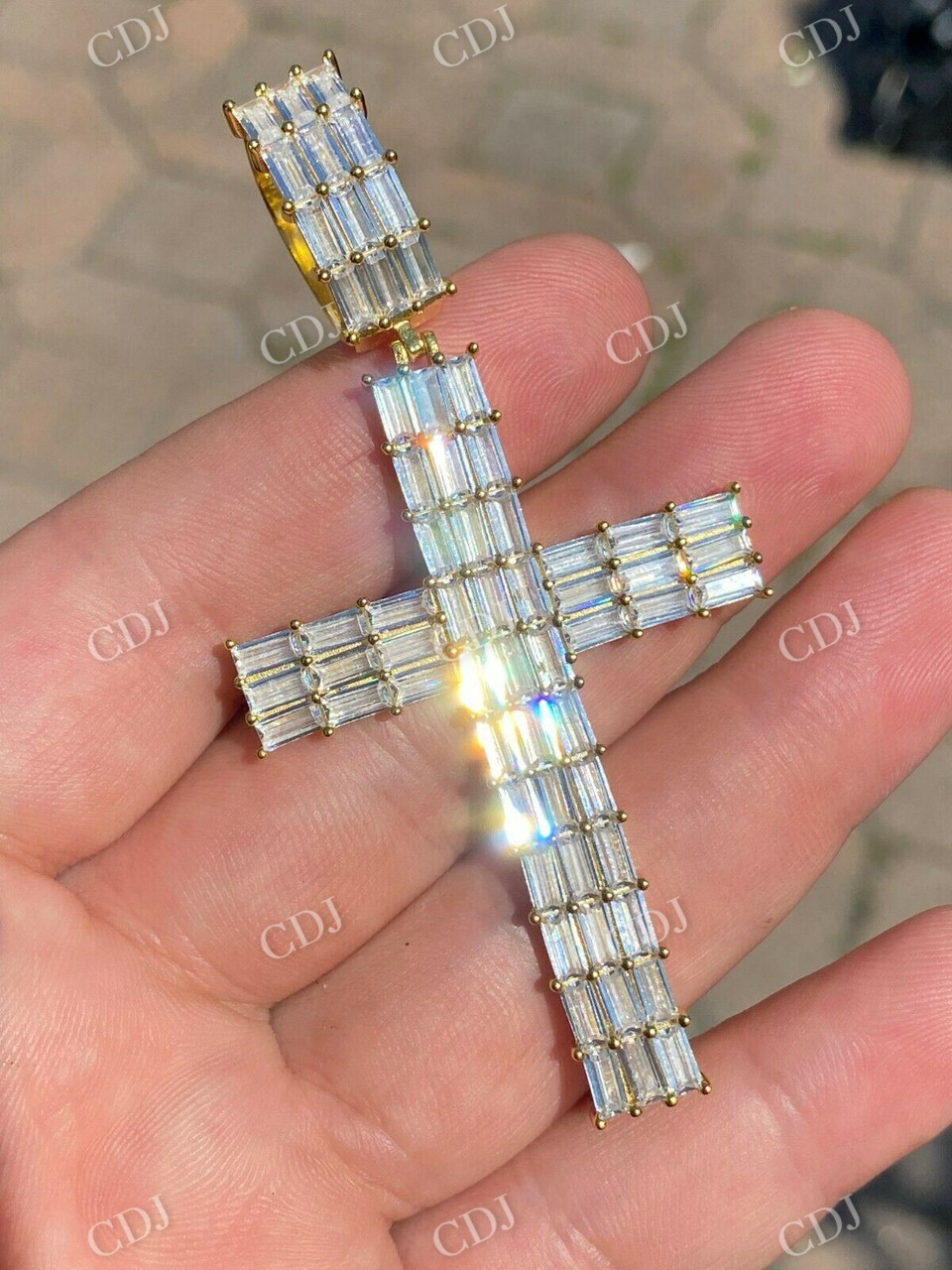 Baguette Iced Out Cross Pendent For Men  customdiamjewel   